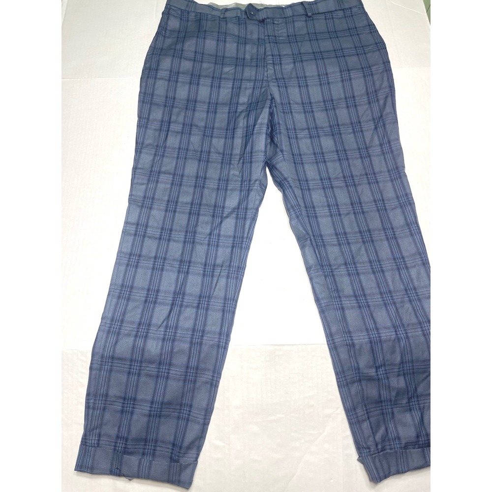 Statement Italy Mens Blue Plaid Dress Pants Flat Front Trousers Size 41L